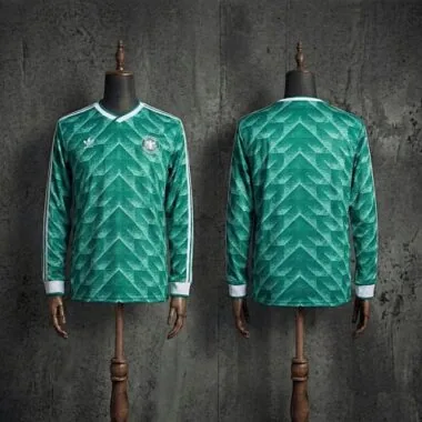 Camisola de futebol retro da seleção alemã de 1990, para jogos fora de casa, de manga comprida, verde, tamanhos S-2XL
