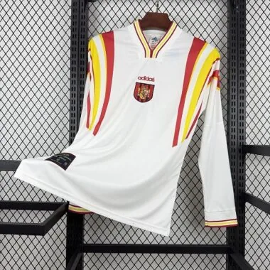 Retro 1996 Spain third white long sleeves soccer jersey size S-2XL