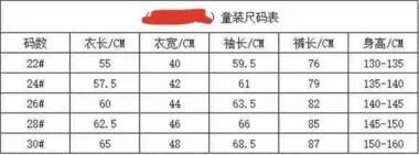 尺码表