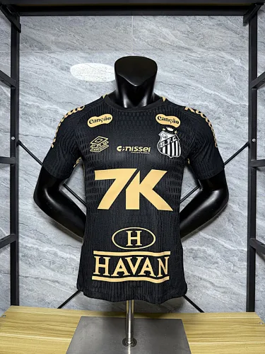 25-26 Santos black with sponsor player version soccer jersey size S-2XL