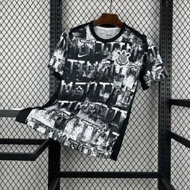 Mens Corinthians 2025/26 Black and White Pre-Match Jersey