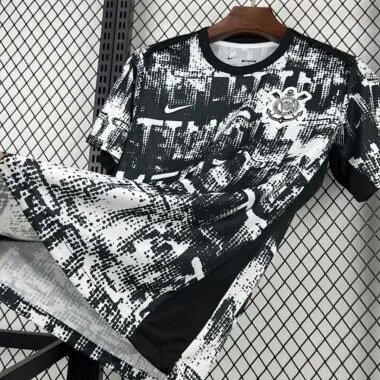 Mens Corinthians 2025/26 Black and White Pre-Match Jersey