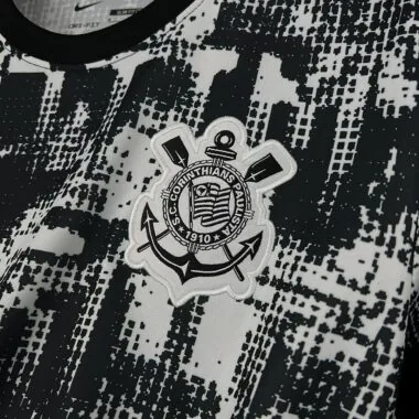 Mens Corinthians 2025/26 Black and White Pre-Match Jersey