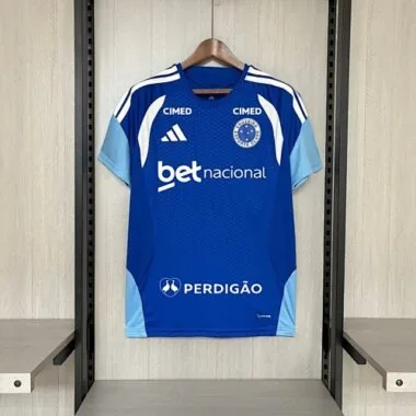 Mens Cruzeiro 2025/26 Pre-Match Dark Blue Jersey With all Sponsors