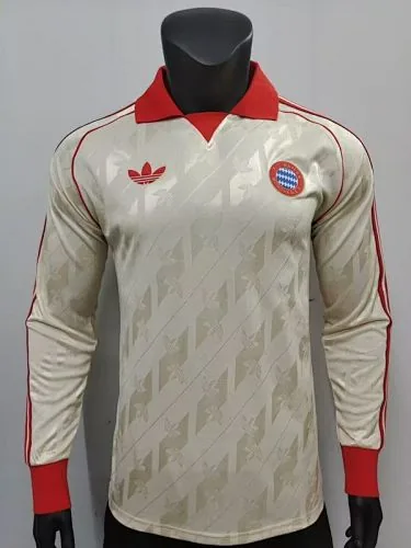 Maillot de joueur à manches longues Bayern, modèle rétro blanc, 24-25