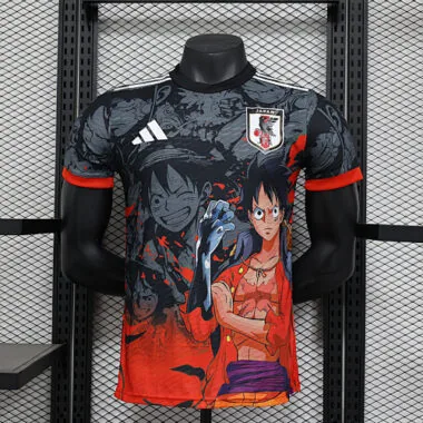 Maillot de Luffy (Japon) version joueur, noir et rouge, tailles 24-25