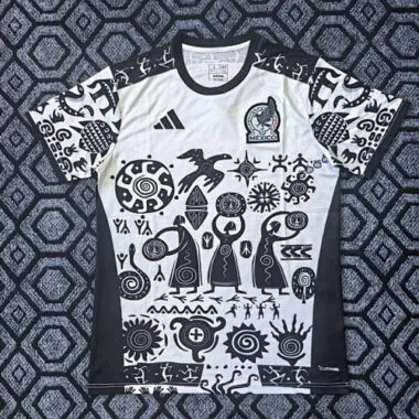 Camisa de edição especial com padrão branco e preto «México 2025»