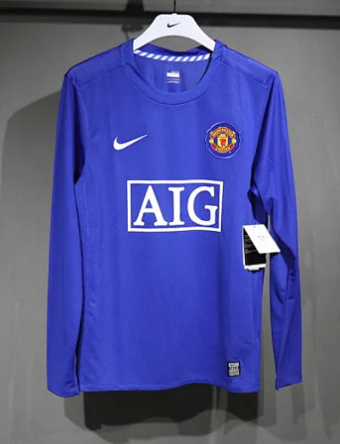 08-09 Manchester United blue long sleeves Player version soccer jersey