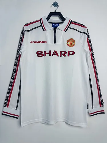 Camisa retro branca de manga comprida do Manchester United da época 98-99
