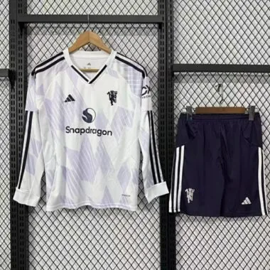 Equipamento infantil de manga comprida do Manchester United para jogos fora de casa da época 2025/26