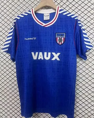 Camisola de futebol retro azul do Sunderland, de 1991, para jogos fora de casa