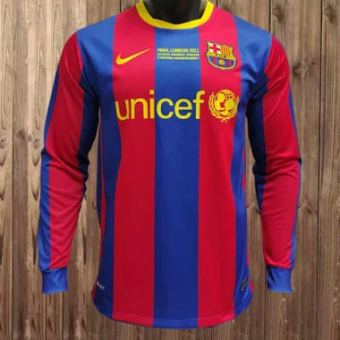 Camisa retro de manga comprida do Barcelona para jogos em casa, 10-11