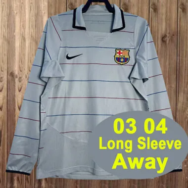 Camisola retro de manga comprida do Barcelona para jogos fora de casa, época 03-04