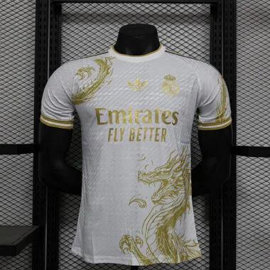 24-25 Real Madrid white and gold dragon player version jersey