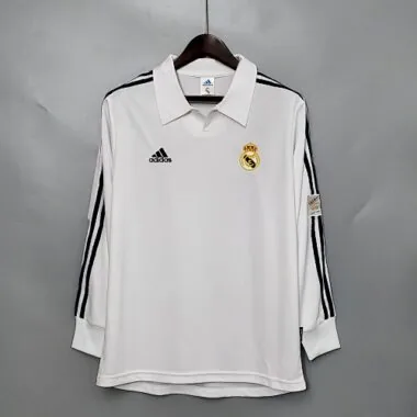 01-02 Camisola de manga comprida do Real Madrid para jogos em casa