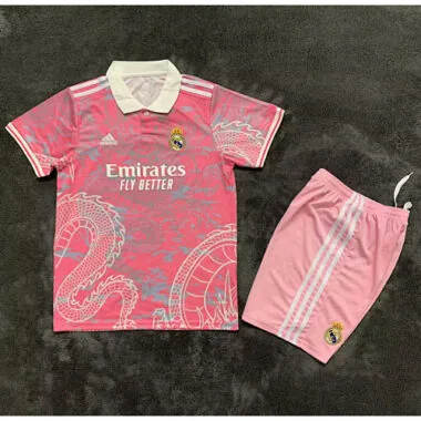 Equipamento infantil do Real Madrid, edição especial rosa, com padrão de dragão, 25-26