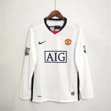 Camisa branca de manga comprida do Manchester United para a final da Liga dos Campeões, temporada 2008-2009, para jogos fora de casa