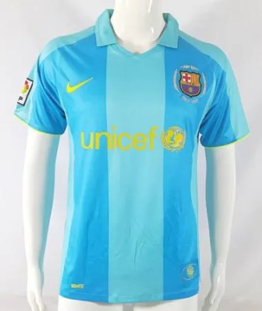 Camisa retro azul do Barcelona para jogos fora de casa da época 2007-2008