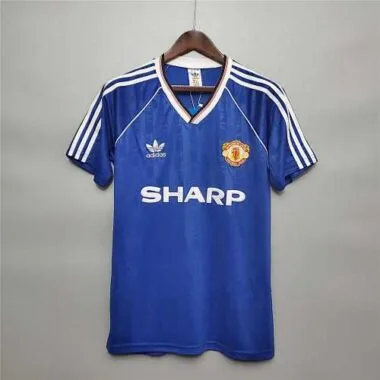 88-89 Camisola azul de jogo fora do Manchester United