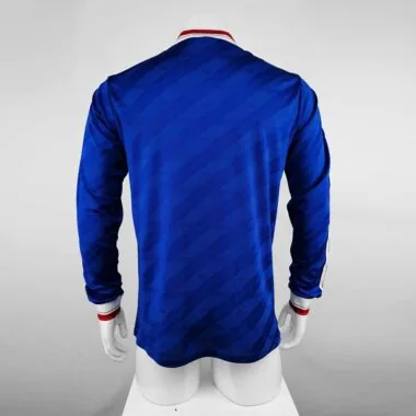 Camisa azul de manga comprida do Manchester United para jogos fora de casa, 86-88