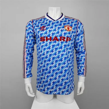 Camisa de manga comprida do Manchester United para jogos fora de casa, 90-92