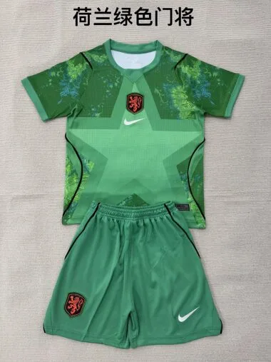 Netherlands 2026 World Cup Green Goalkeeper kids soccer Jersey (Size 16-28)