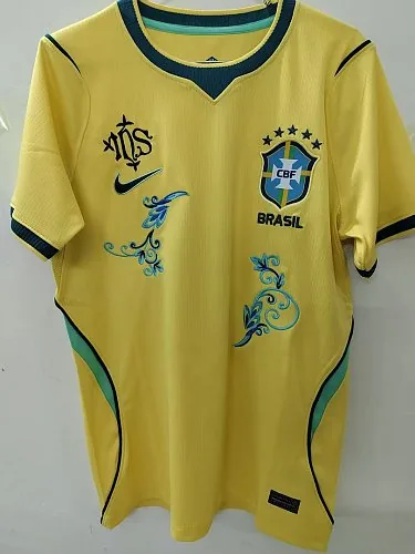 Camisa de futebol do Brasil 2026, com bordado floral, tamanhos S-2XL (65拿)