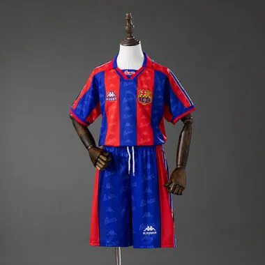 Camisa retro de casa do Barcelona da época 1996/97 para criança, tamanhos 16-28