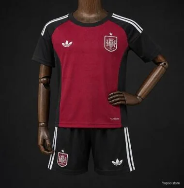 Camisola de futebol infantil para guarda-redes, vermelha e preta, da Espanha para o Mundial de 2026, tamanhos 16-28