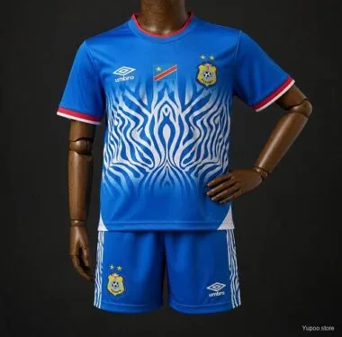 Camisa azul-celeste de jogo em casa da seleção infantil da República Democrática do Congo para o Mundial de 2026, tamanhos 16-28