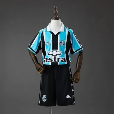 Equipamentos infantis retro do Grêmio 2000 (jogo em casa) tamanhos 16-28