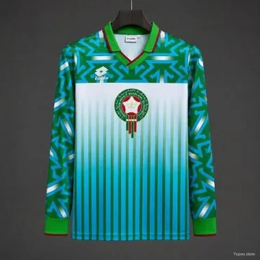 Camisola retro de 1994 da seleção marroquina para jogos fora de casa, verde, de manga comprida, tamanhos S a 2XL