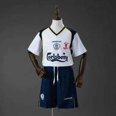 Equipamentos retro do Liverpool 2001/02 para crianças (jogo fora de casa), tamanhos 16-28