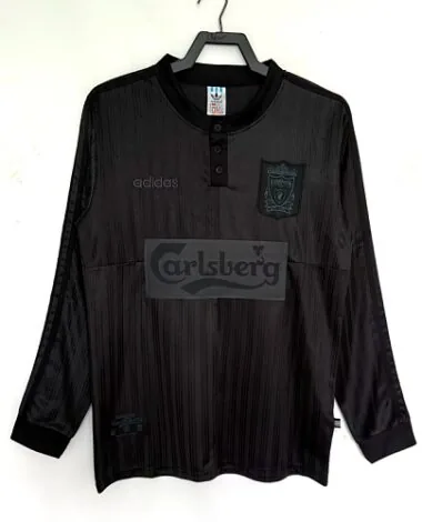 Camisa de futebol retro do Liverpool da época 1995/96, preta, de manga comprida, tamanhos S a 2XL