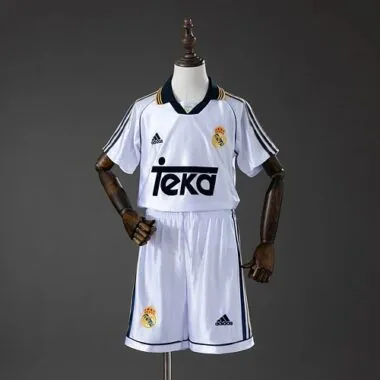 Kit infantil retro Real Madrid 1998/2000 casa (tamanho 16-28)