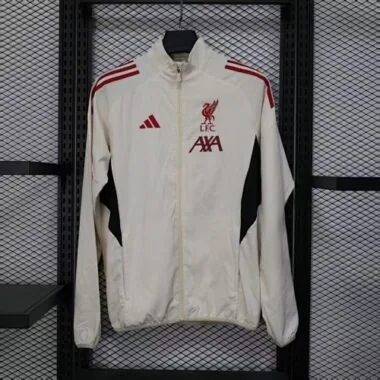 Casaco de vento branco do Liverpool 2025/26