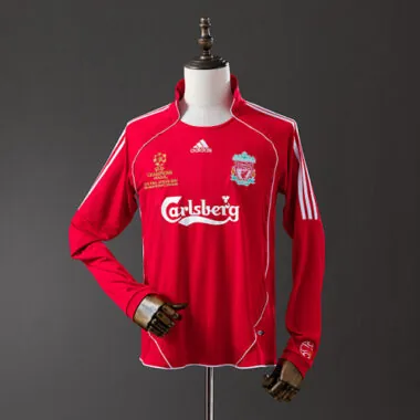 Camisola retro Liverpool 2006/07 casa Champions League manga comprida (S-XXL)