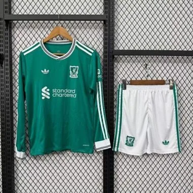 Kit infantil Liverpool 2025/26 third visitante de manga comprida (tamanho 16-28)