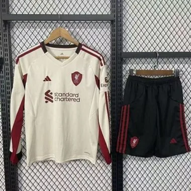 Kit infantil Liverpool 2025/26 visitante de manga comprida