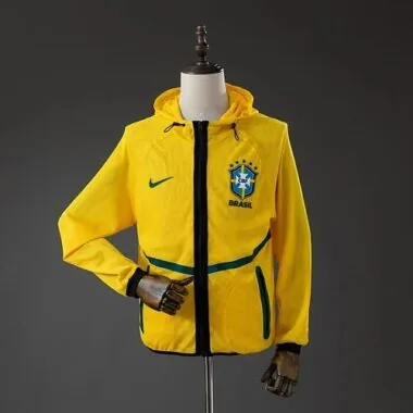 Casaco de vento pré-jogo amarelo do Brasil 2026, tamanhos S-XXL