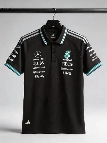Camiseta de F1 Mercedes 2026 negra POLO, tallas S-5XL