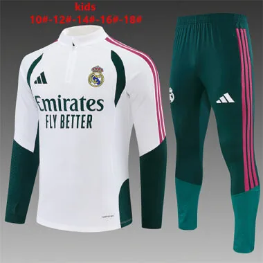 Real Madrid 2026/27 White And Green Half zipper training clothes Kid Size 10-18