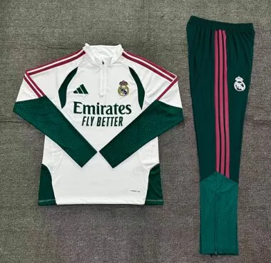 Real Madrid 2026/27 White And Green Half zipper training clothes Kid (Size 10-18)