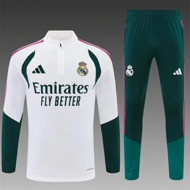 Real Madrid 2026/27 White And Green training Suit half zip Size S-2XL