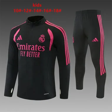 Real Madrid 2026/27 Black And Rose Half zipper training clothes Kid Size 10-18