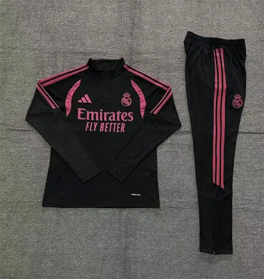 Real Madrid 2026/27 Black And Rose Half zipper training clothes Kid (Size 10-18)