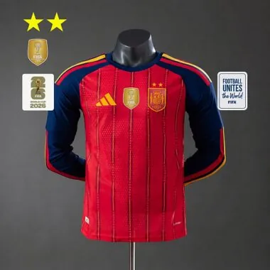 Spain 2026 Home 2-Star Champion Edition Player Version Long Sleeve Jersey Size S-2XL