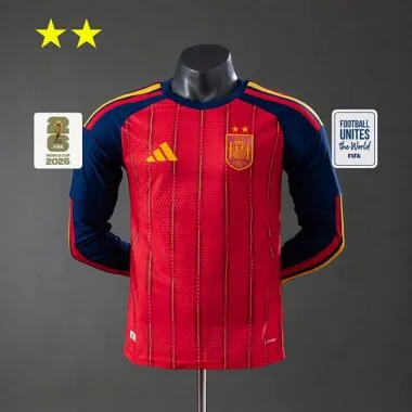Spain 2026 Home 2-Star Champion Edition Player Version Long Sleeve Jersey (S-2XL)