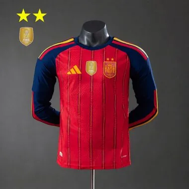 Spain 2026 Home 2-Star Champion Edition Player Version Long Sleeve Jersey (S-2XL)