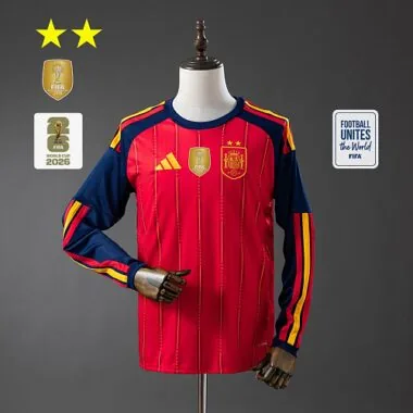 Spain 2026 Home 2-Star Champion Edition Long Sleeve Jersey Size S-2XL